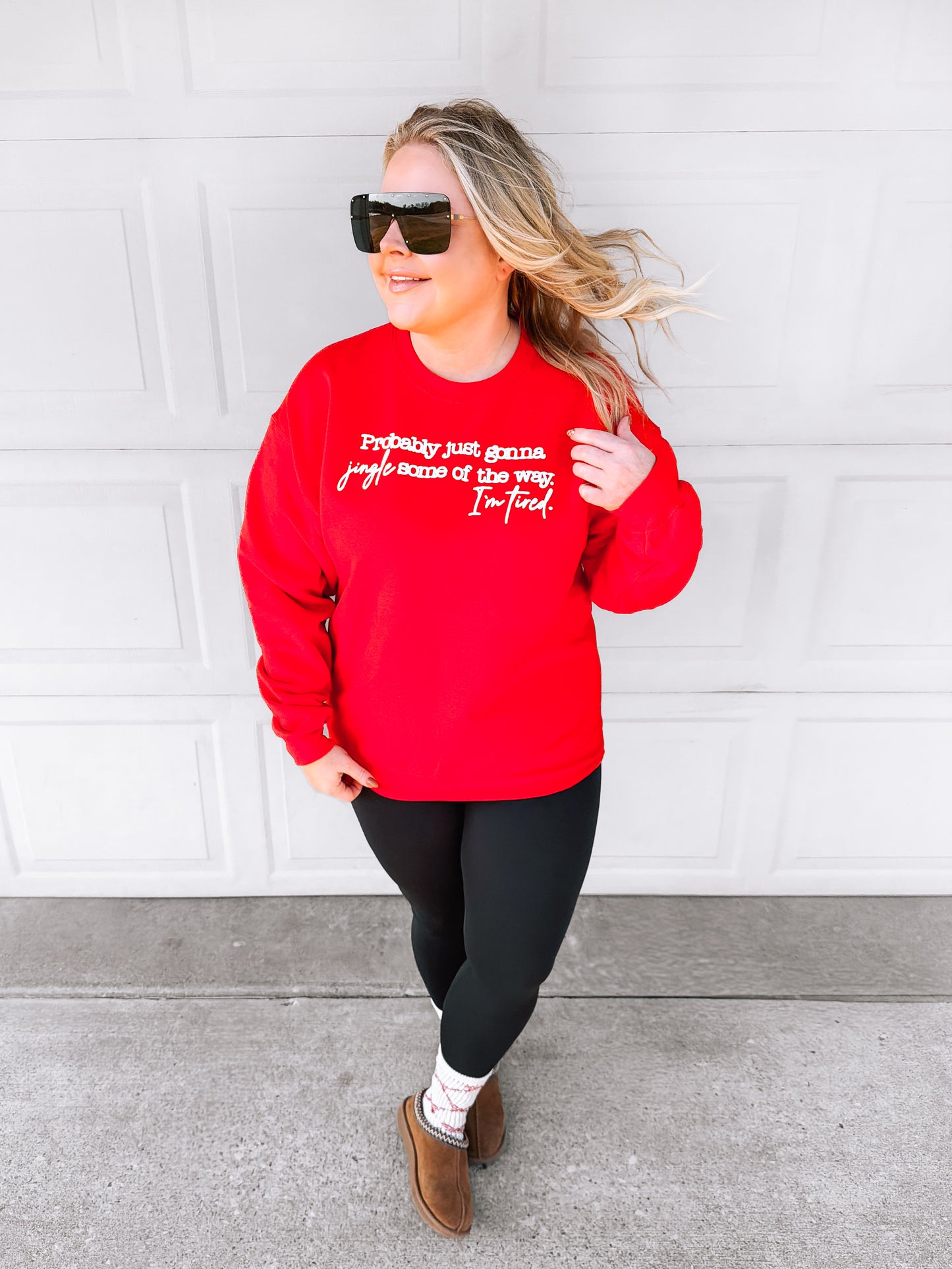 Jingle Some of The Way Puff Font | Red Sweatshirt