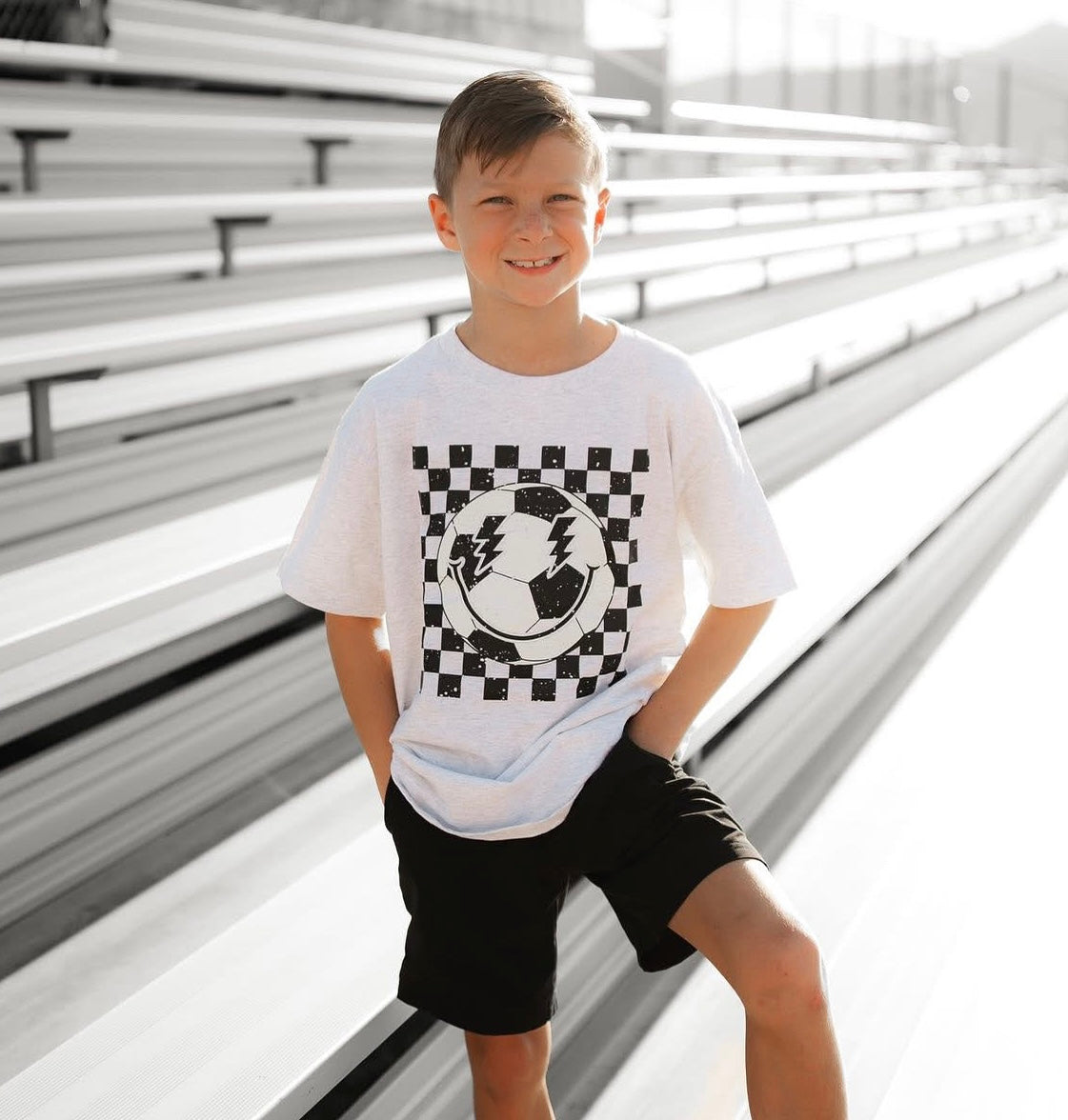 Checker Soccer | Ash Grey Graphic T-Shirt