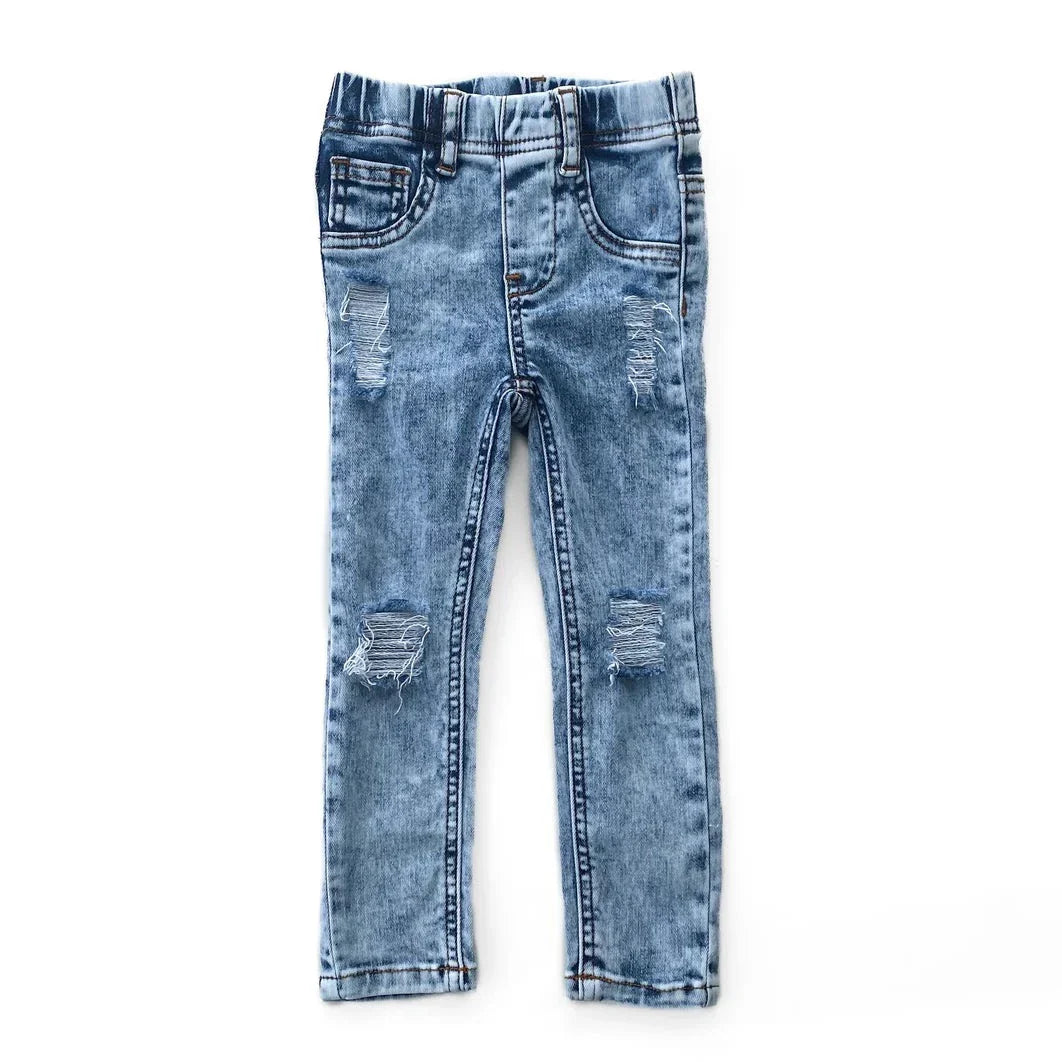 Skinny Distressed Jeans - MID WASH*