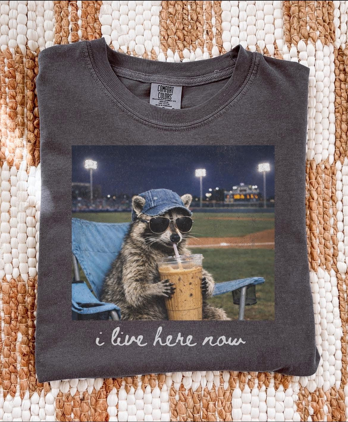 I Live Here Now- Baseball | Comfort Color Tee- Pepper