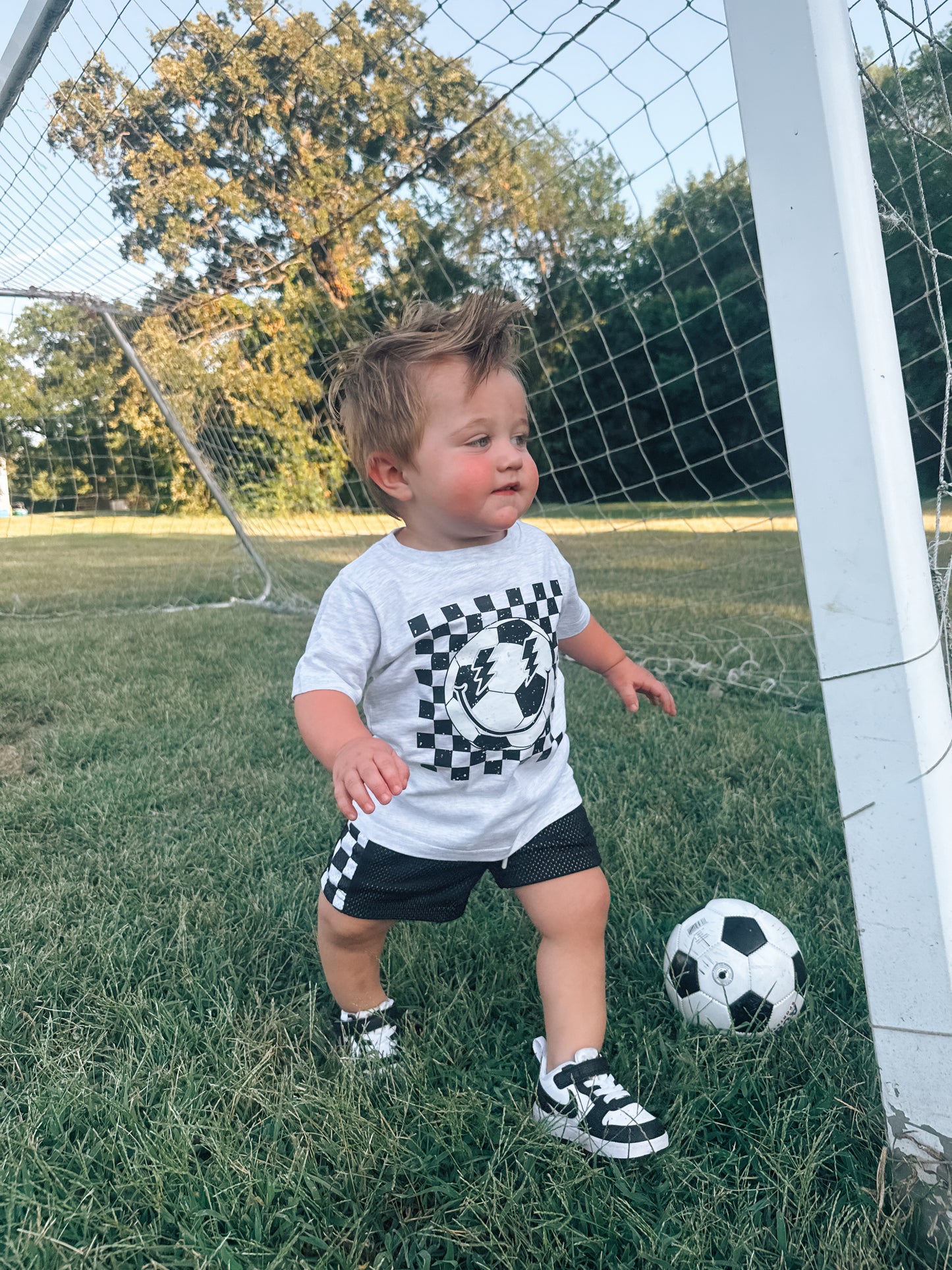 Checker Soccer | Ash Grey Graphic T-Shirt
