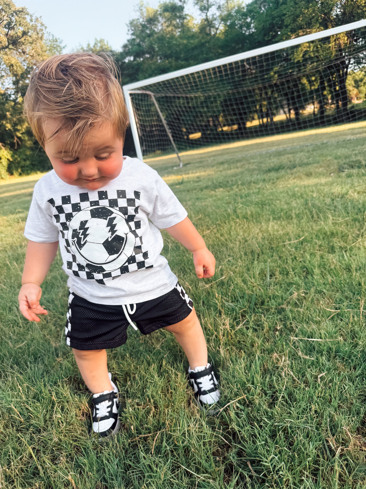 Checker Soccer | Ash Grey Graphic T-Shirt