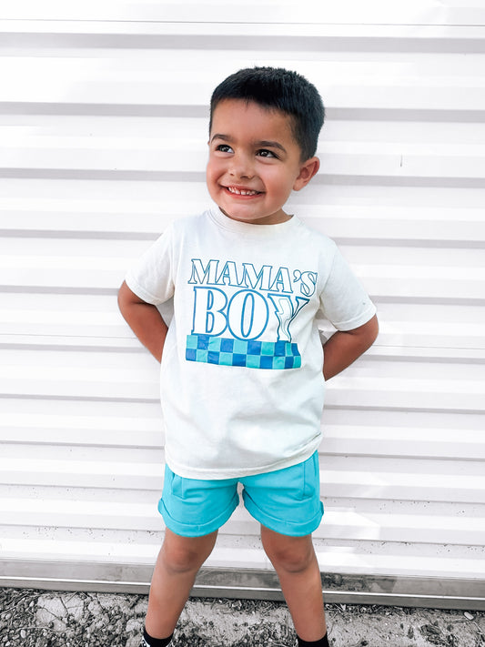 Mama's Boy Checker Bolt  | Ivory Graphic T-Shirt