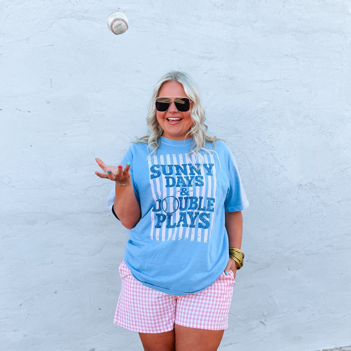 Sunny Days & Double Plays | Comfort Color Tee- Chambray