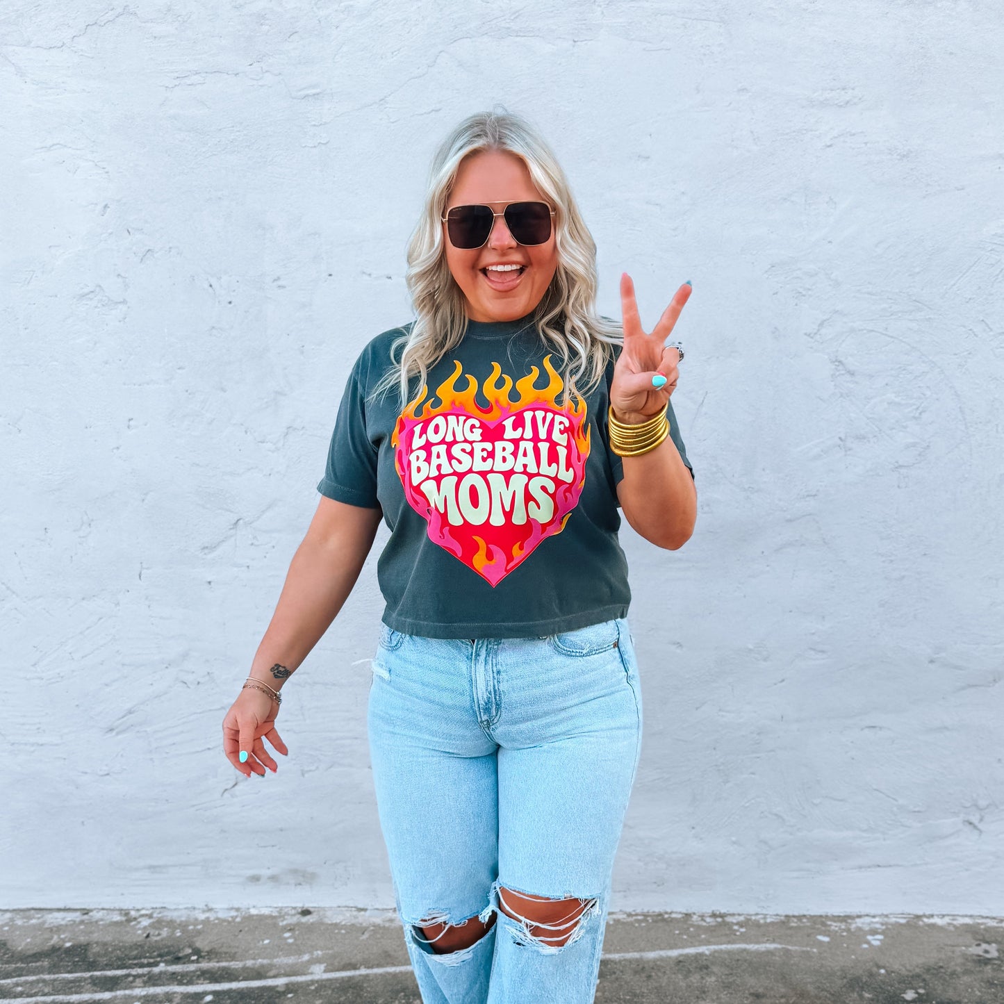 Long Live Baseball Moms | Comfort Color Crop Tee- Pepper