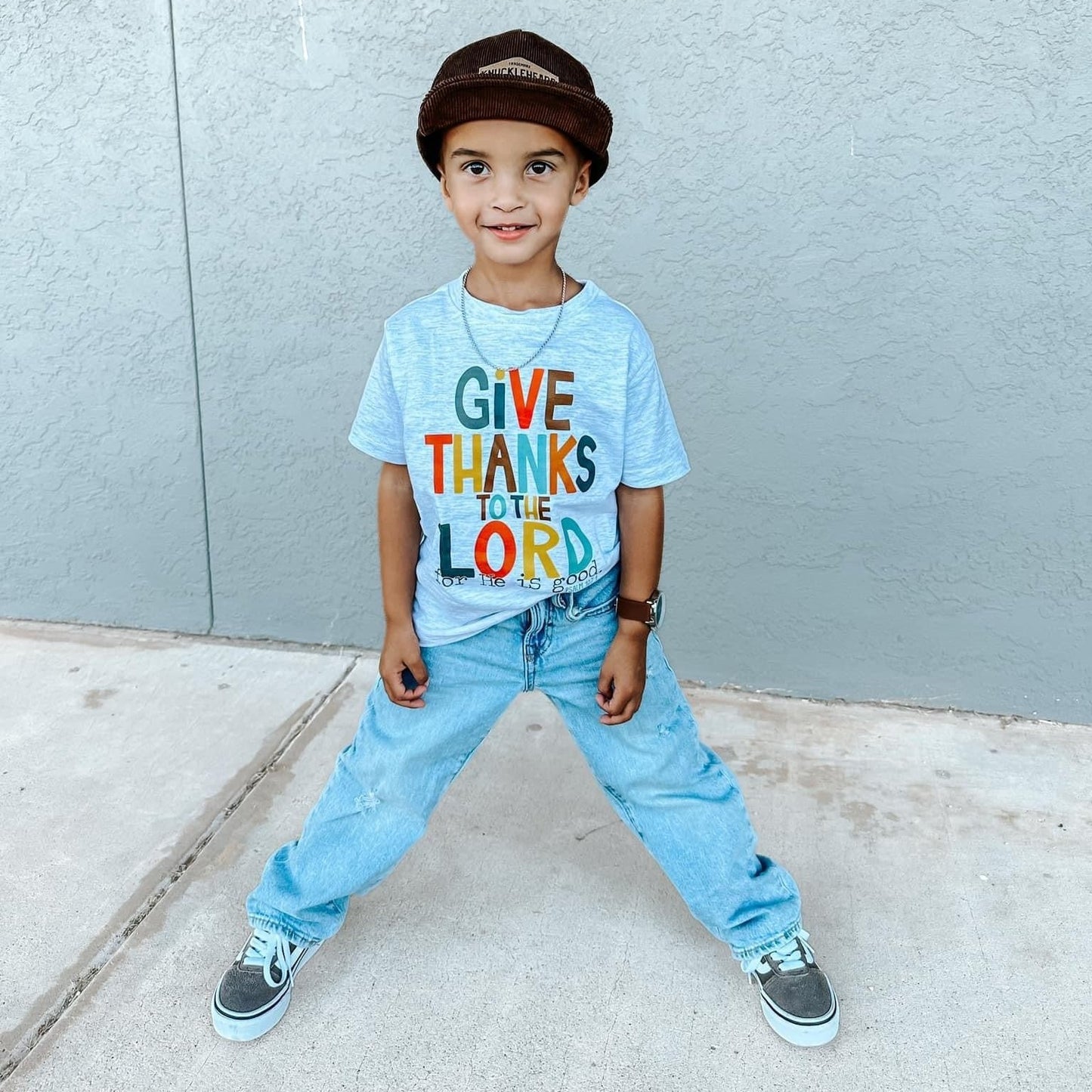 Give Thanks | Ash Grey Graphic T-Shirt