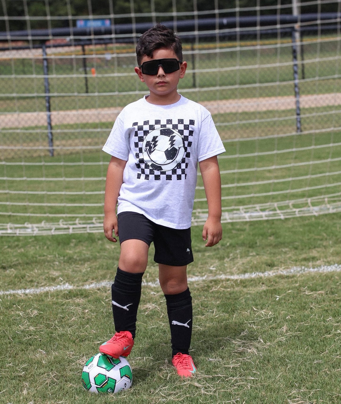 Checker Soccer | Ash Grey Graphic T-Shirt