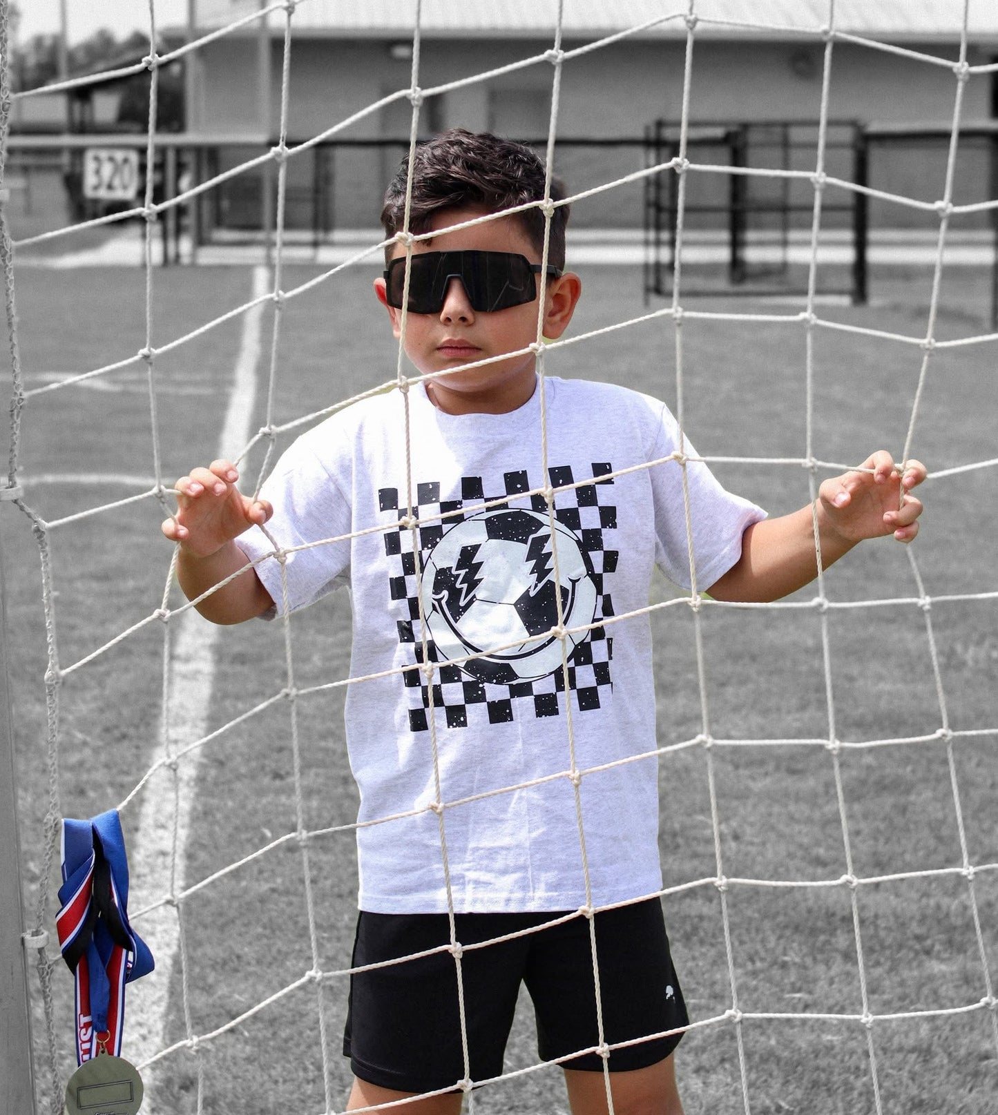 Checker Soccer | Ash Grey Graphic T-Shirt