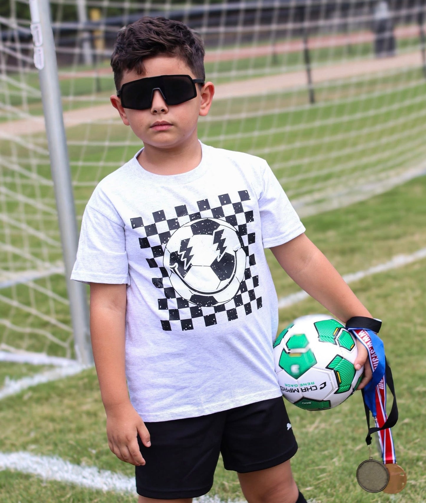Checker Soccer | Ash Grey Graphic T-Shirt