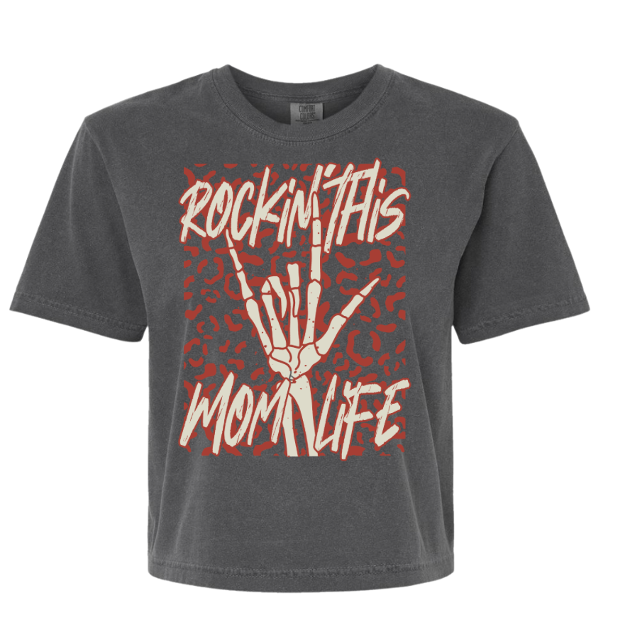 Rockin' Mom Life | Comfort Color Crop Tee- Pepper