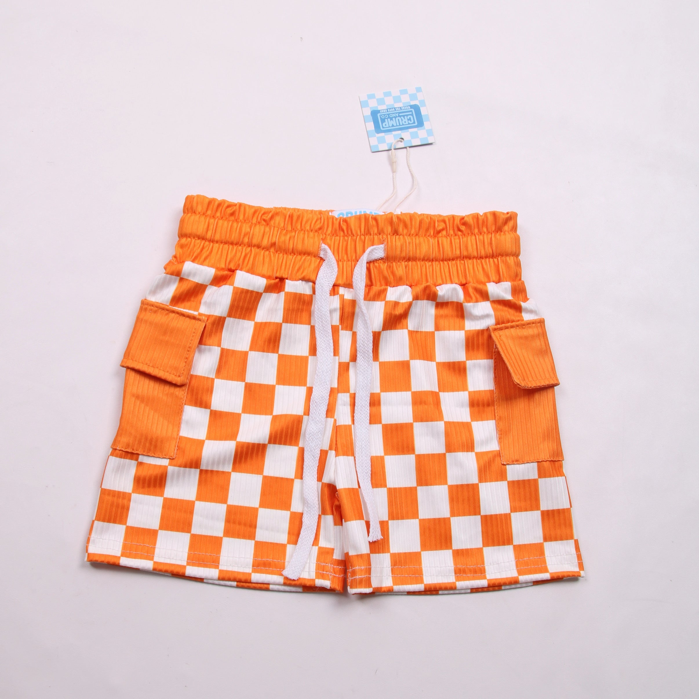 Check Vibes | Orange Cargo Tie Shorts