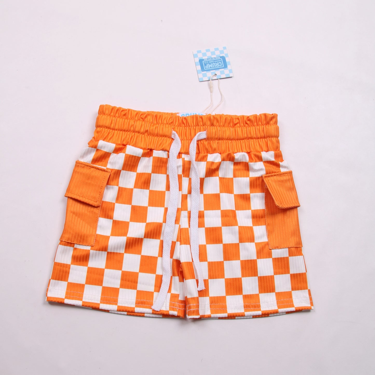 Check Vibes | Orange Cargo Tie Shorts