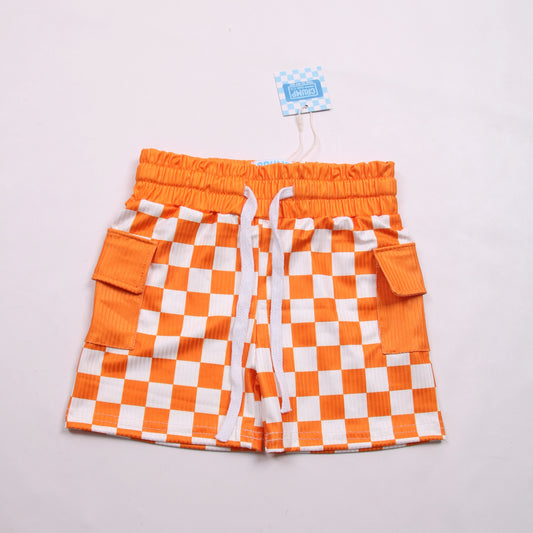 Check Vibes | Orange Cargo Tie Shorts