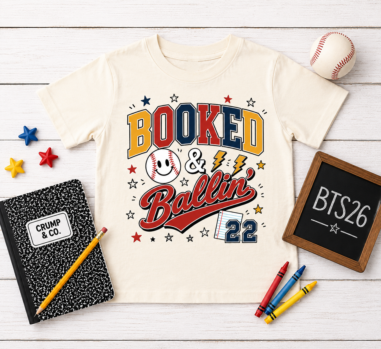 Booked & Ballin' |Natural Graphic T-Shirt