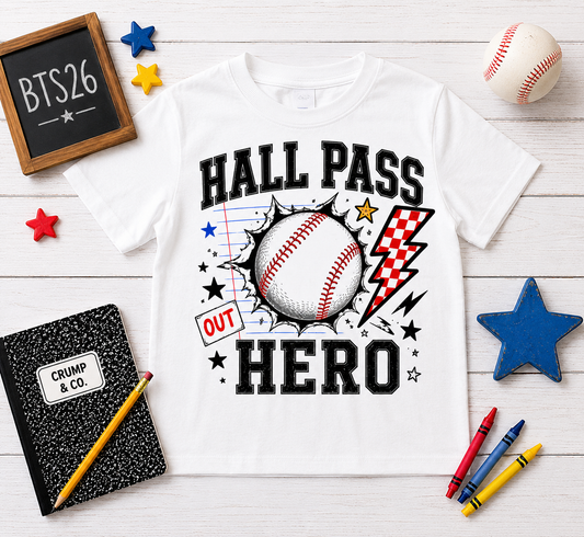 Hall Pass Hero | White Graphic T-Shirt