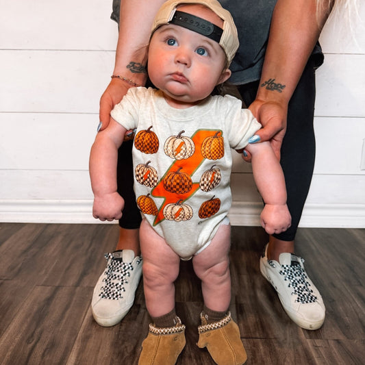 Bolts and Pumpkins| Rolled Sleeve Bubble Romper