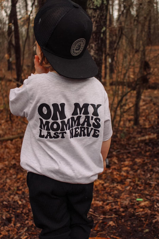 On my Momma's Last Nerve | Grey Pocket Graphic T-shirt