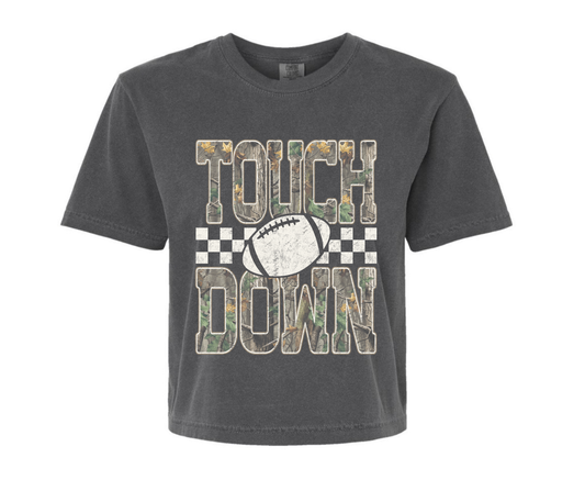Camo Touch Down| Comfort Color Crop Tee- Pepper