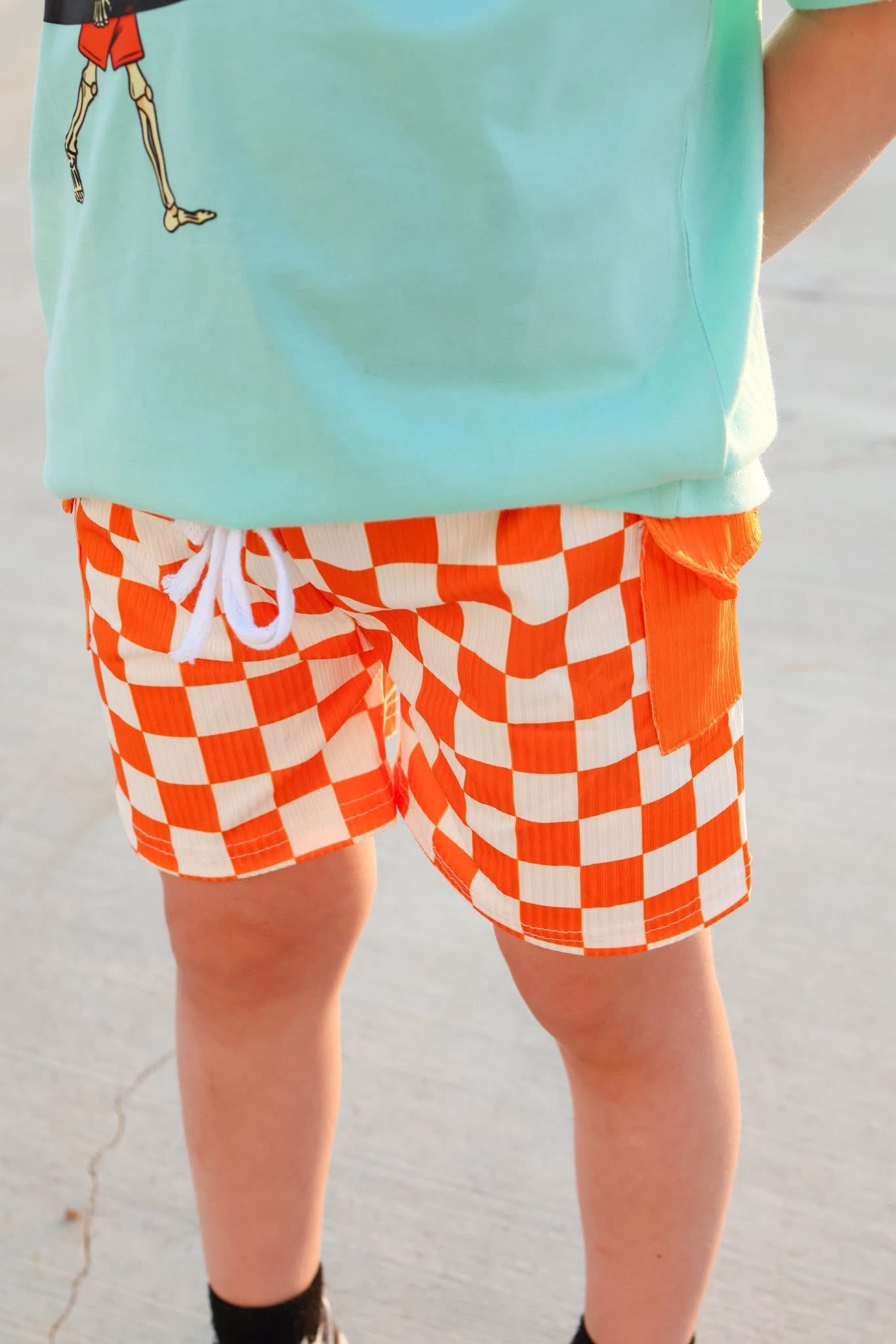 Check Vibes | Orange Cargo Tie Shorts