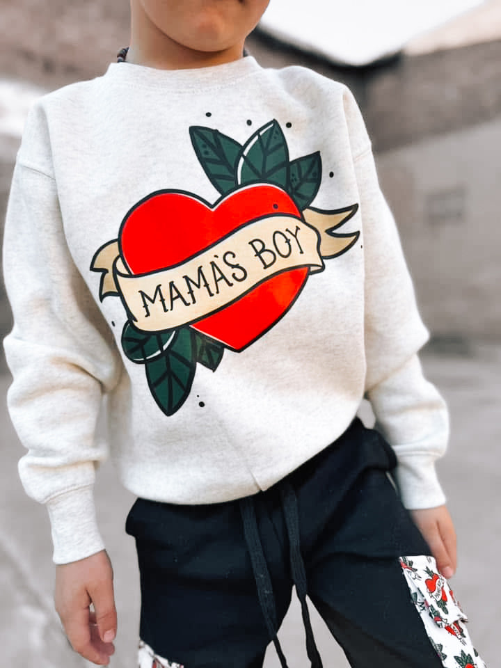 Mama's Boy Tattoo Heart | Oatmeal Sweatshirt