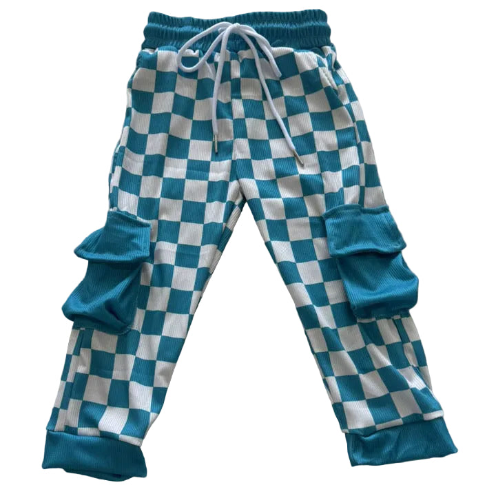 Checker Dude | Ribbed Teal Cargo Jogger