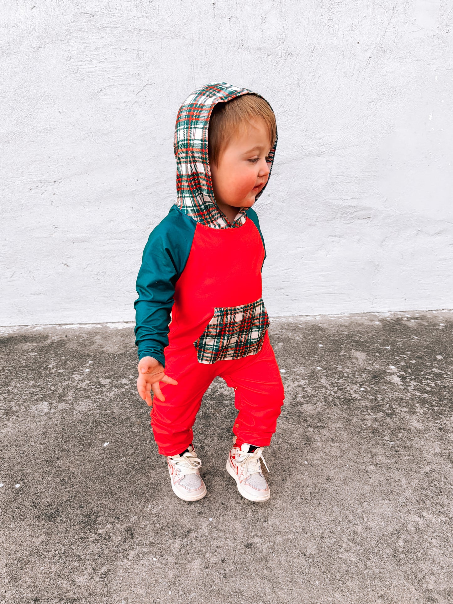 Christmas Plaid |  Hooded Romper