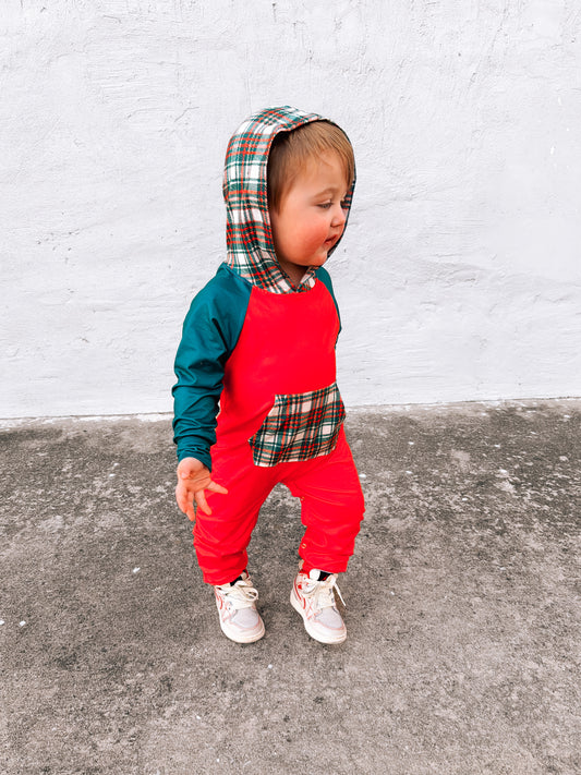 Christmas Plaid |  Hooded Romper