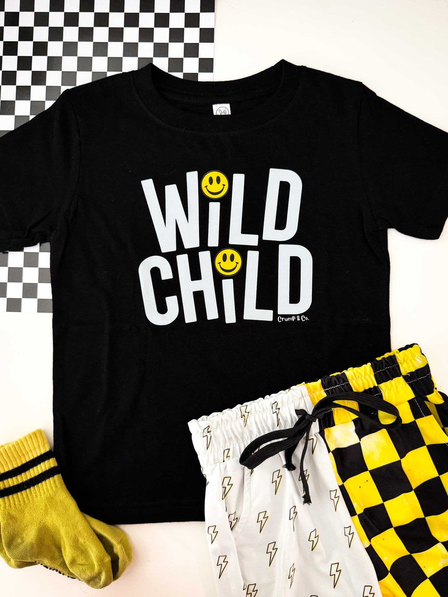 Wild Child Smiley  |  Black Graphic T-Shirt