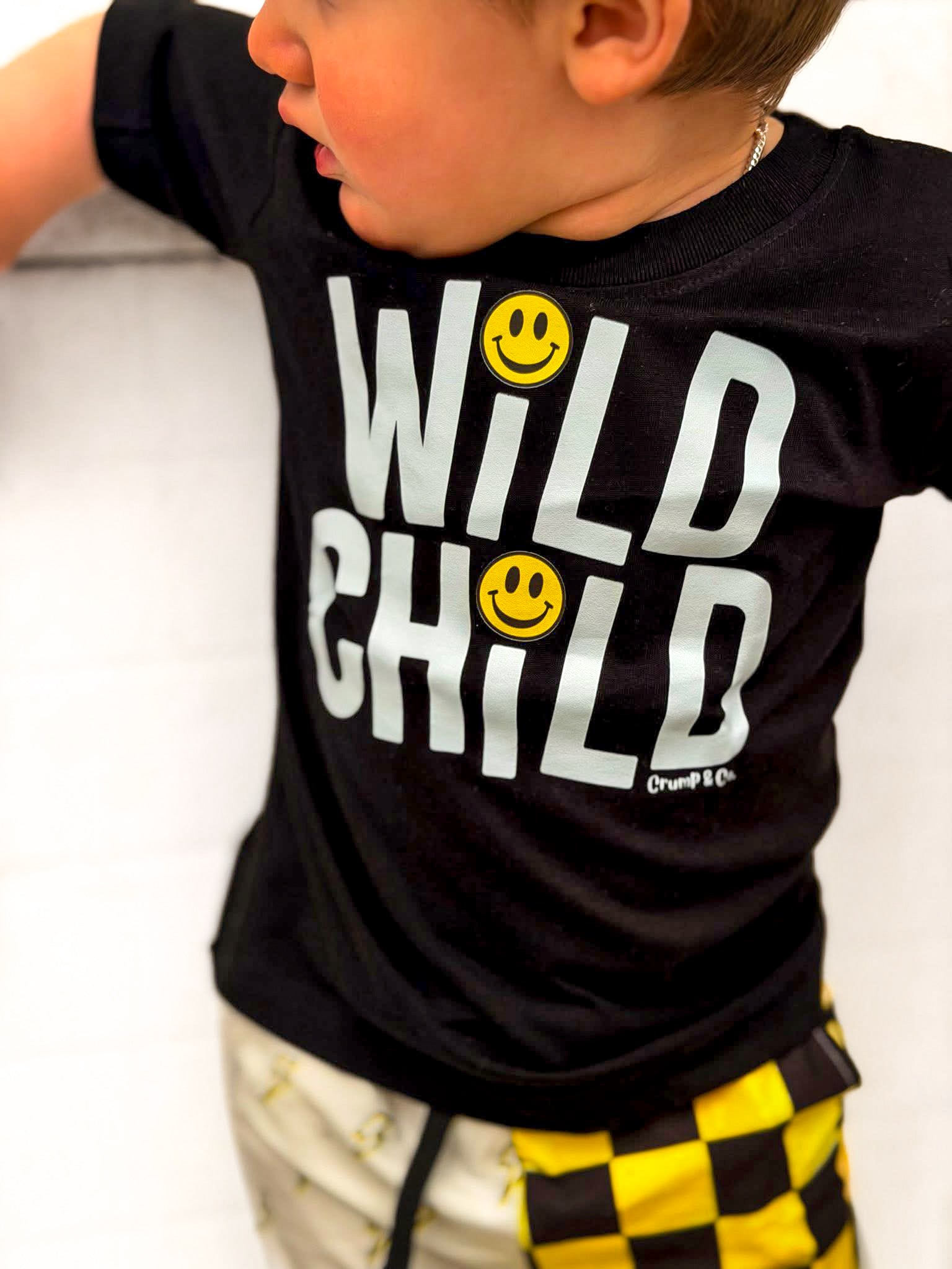 Wild Child Smiley  |  Black Graphic T-Shirt