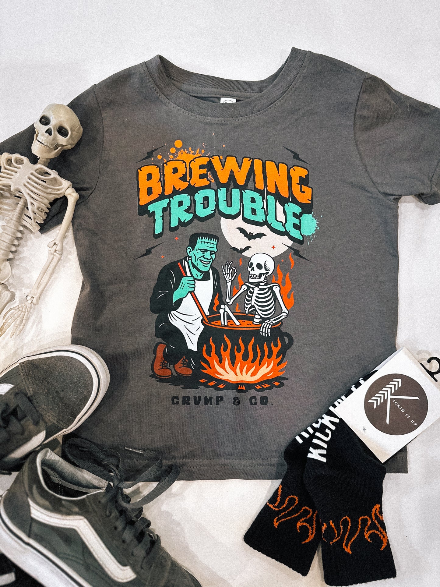 Brewing Trouble | Charcoal Graphic T-Shirt