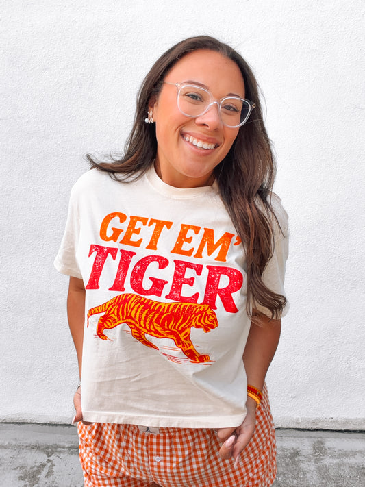 Get Em' Tiger | Comfort Color Crop Tee-Ivory