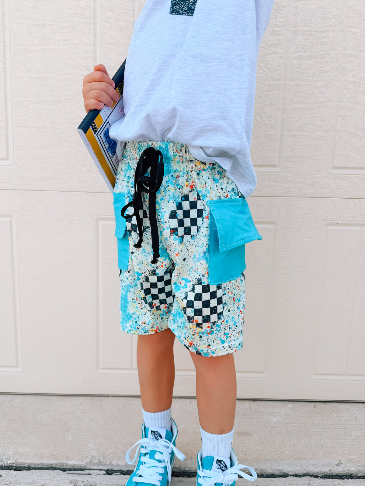 Too Cool For School | Teal Cargo Pocket Tie Shorts