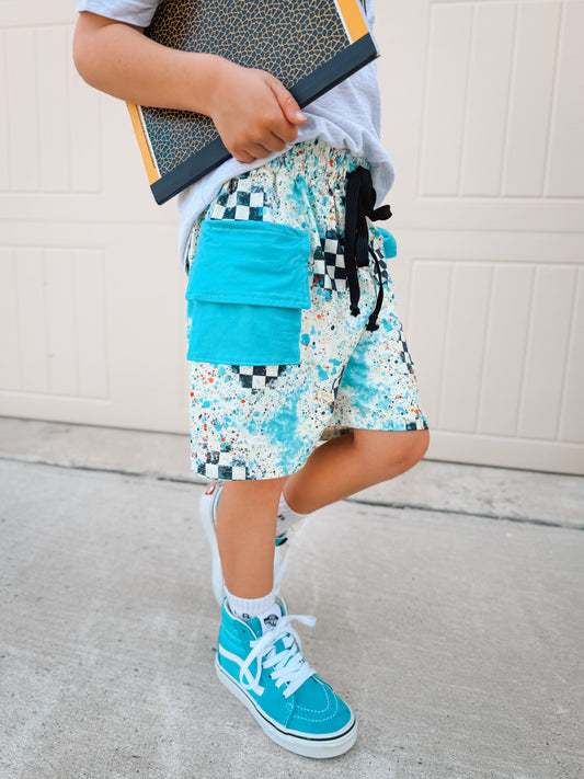 Too Cool For School | Teal Cargo Pocket Tie Shorts