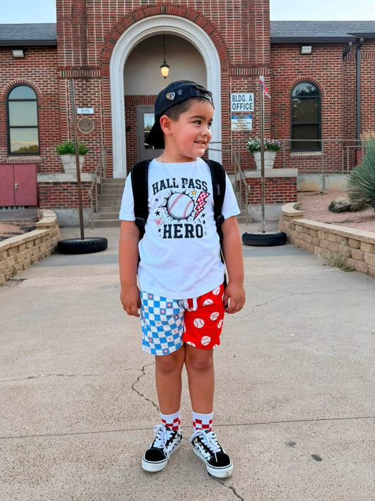 Hall Pass Hero | White Graphic T-Shirt