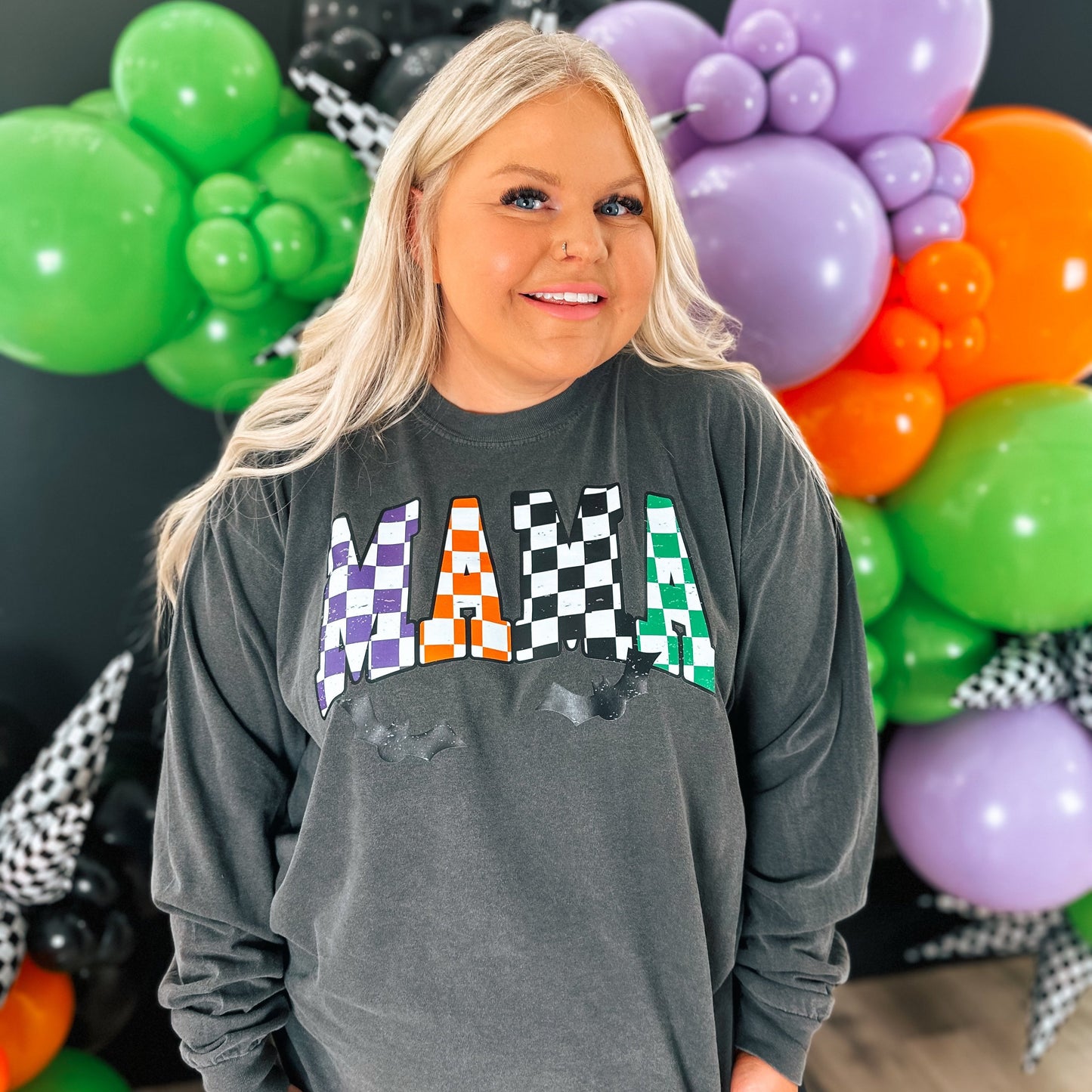 Batty Mama| Comfort Color Long Sleeve Tee- Pepper