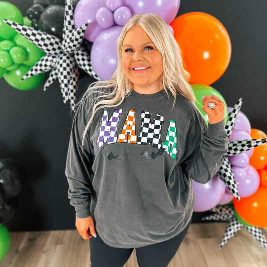 Batty Mama| Comfort Color Long Sleeve Tee- Pepper