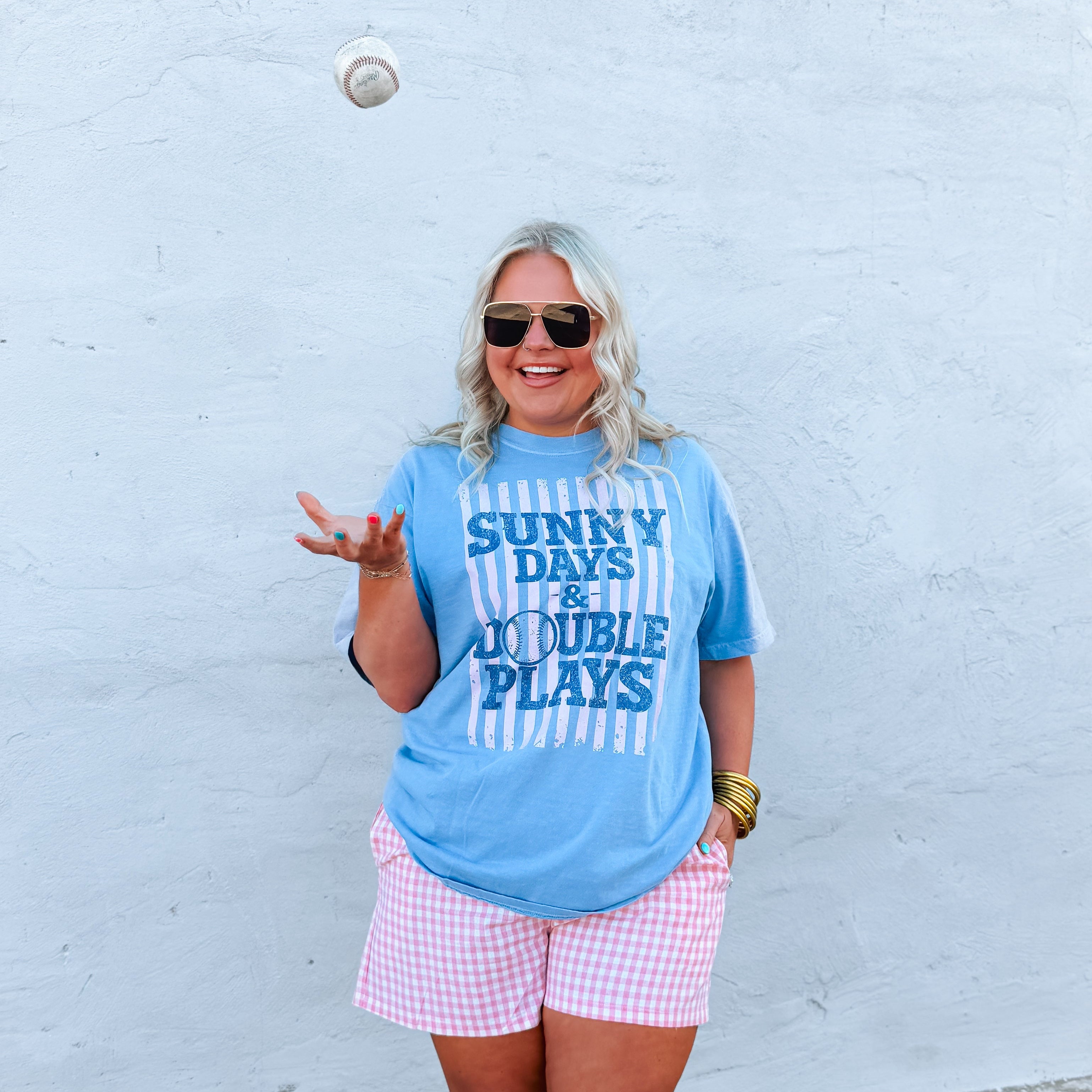 Sunny Days & Double Plays | Comfort Color Tee- Chambray
