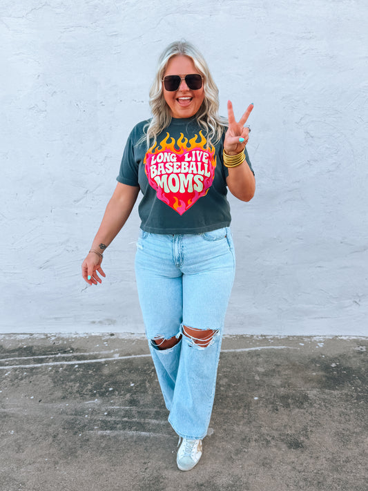 Long Live Baseball Moms | Comfort Color Crop Tee- Pepper