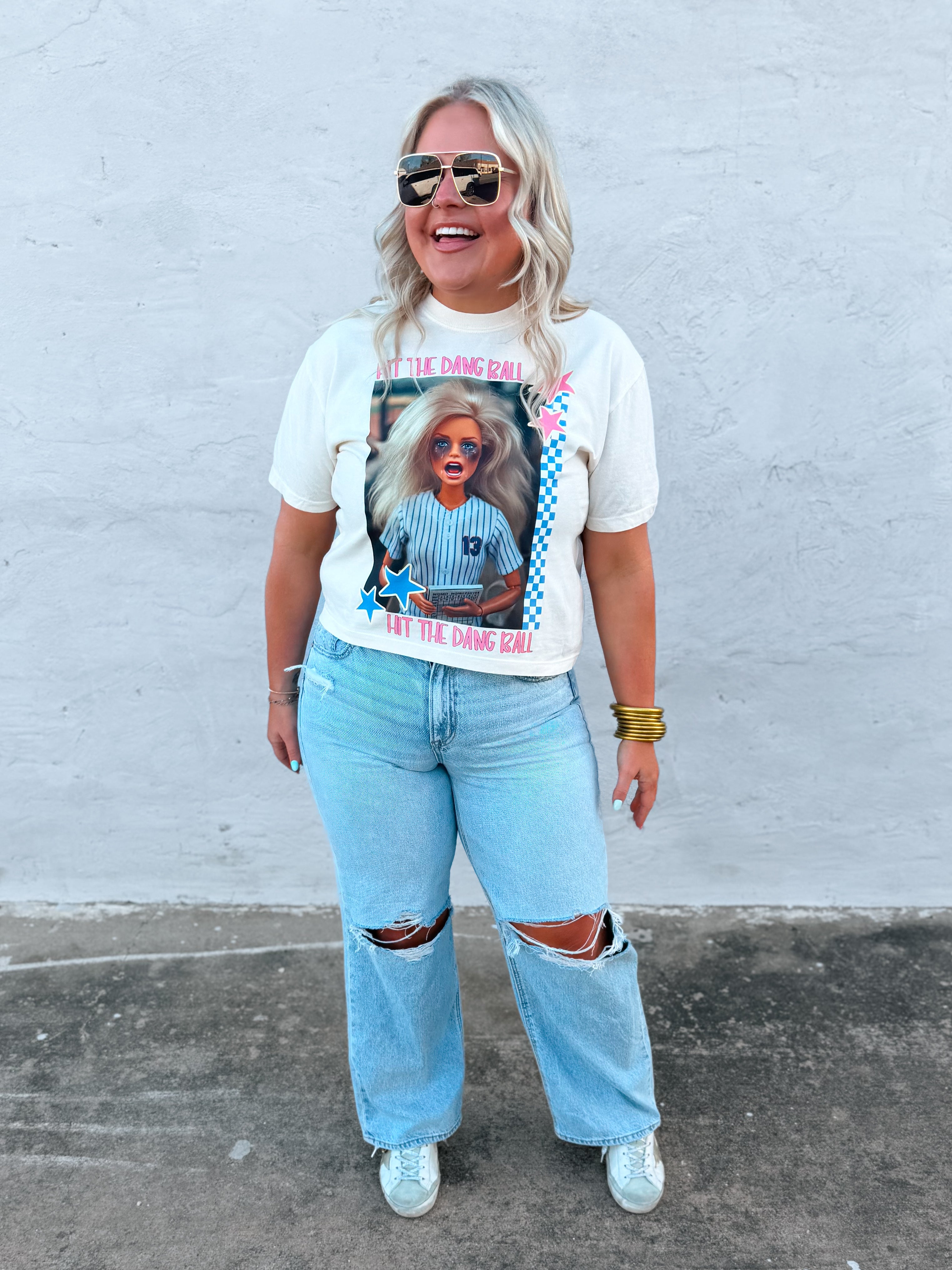 Barbie Baseball | Comfort Color Crop Tee- Ivory