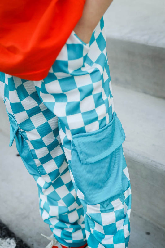 Checker Dude | Ribbed Teal Cargo Jogger