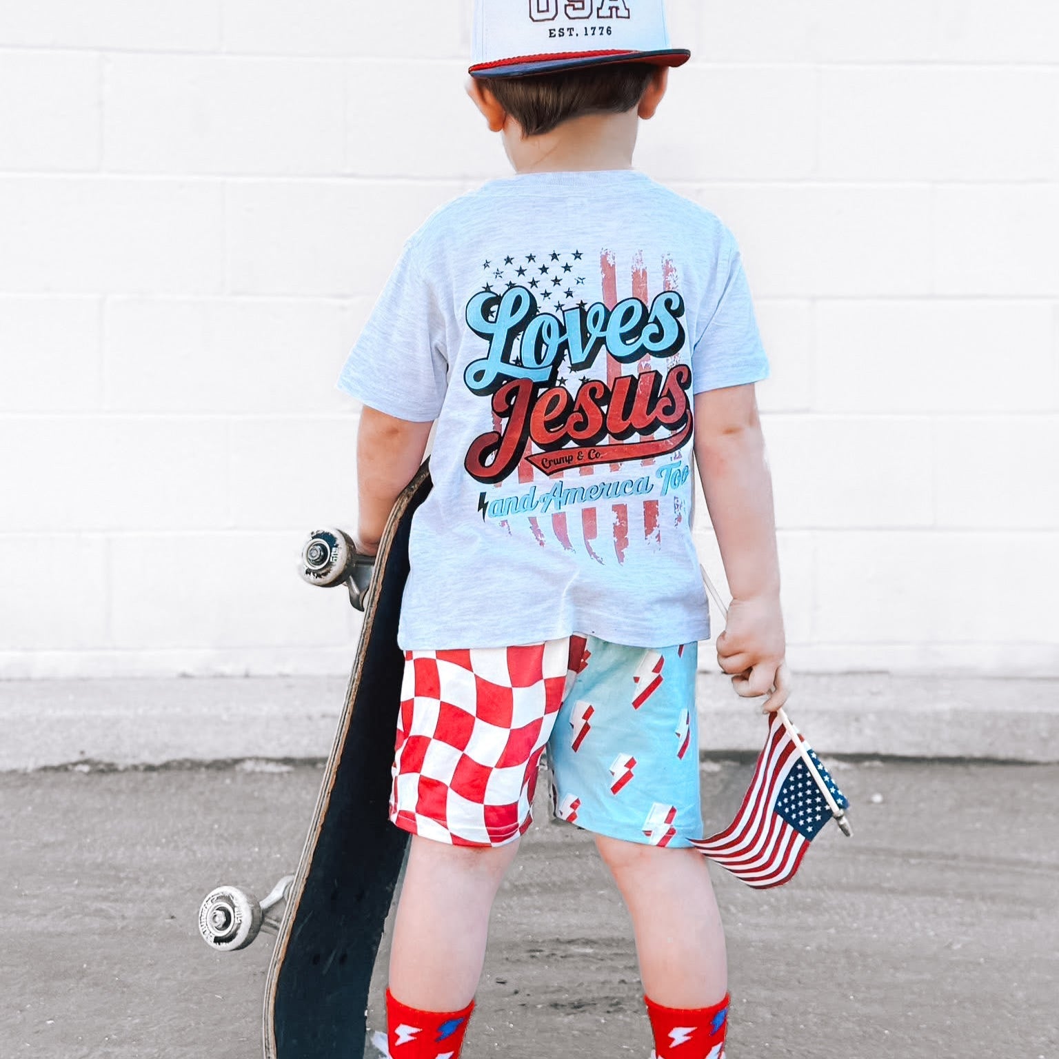 Loves Jesus & America Too | Ash Grey Pocket Graphic T-Shirt