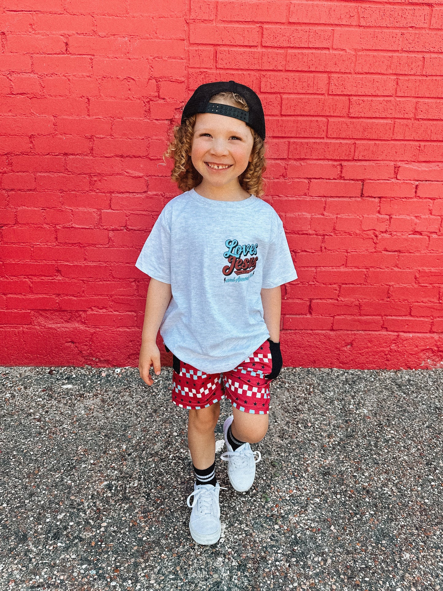 Loves Jesus & America Too | Ash Grey Pocket Graphic T-Shirt