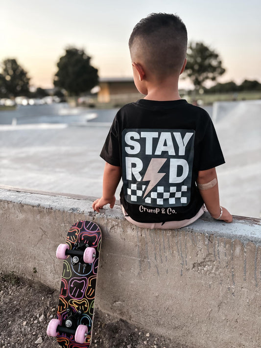 Stay Rad Bolt & Checker | Black Graphic Pocket T-shirt