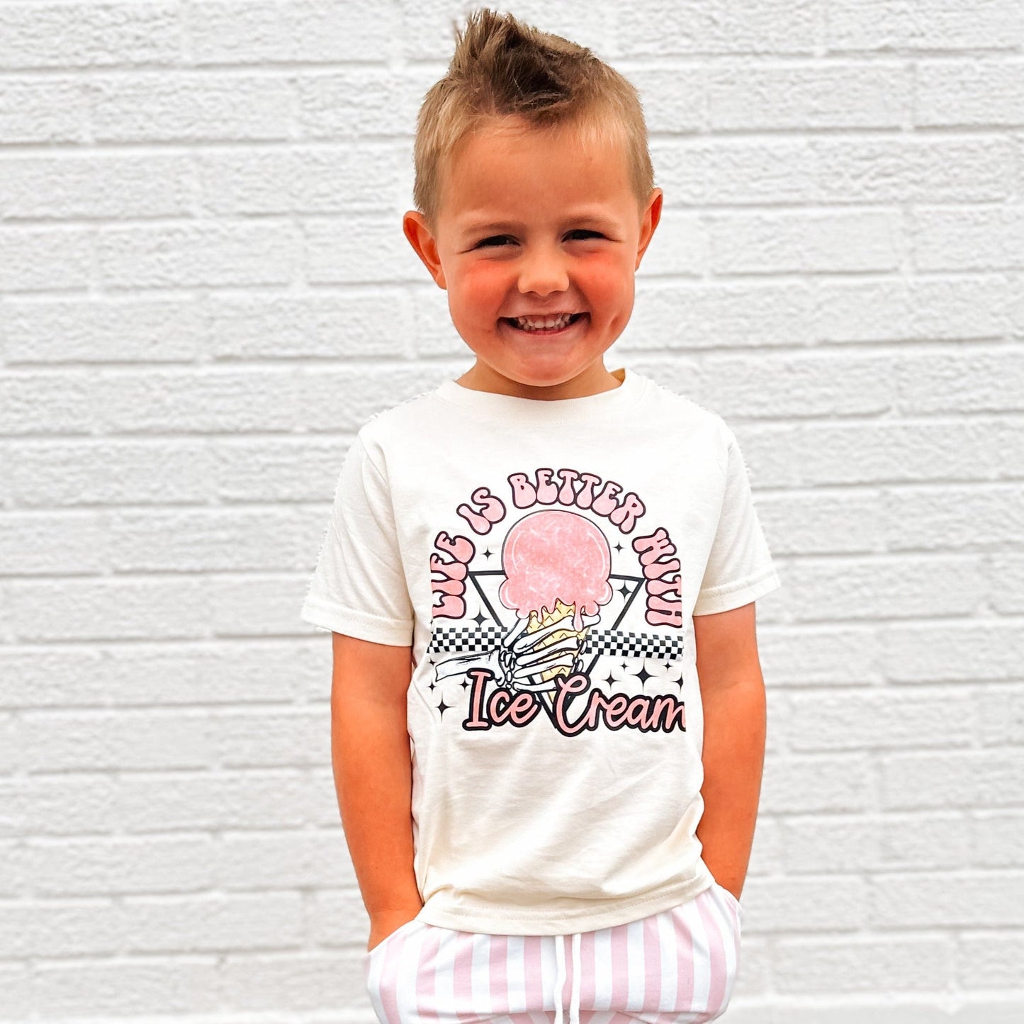 Checkered Ice Cream | Oatmeal Graphic T-shirt