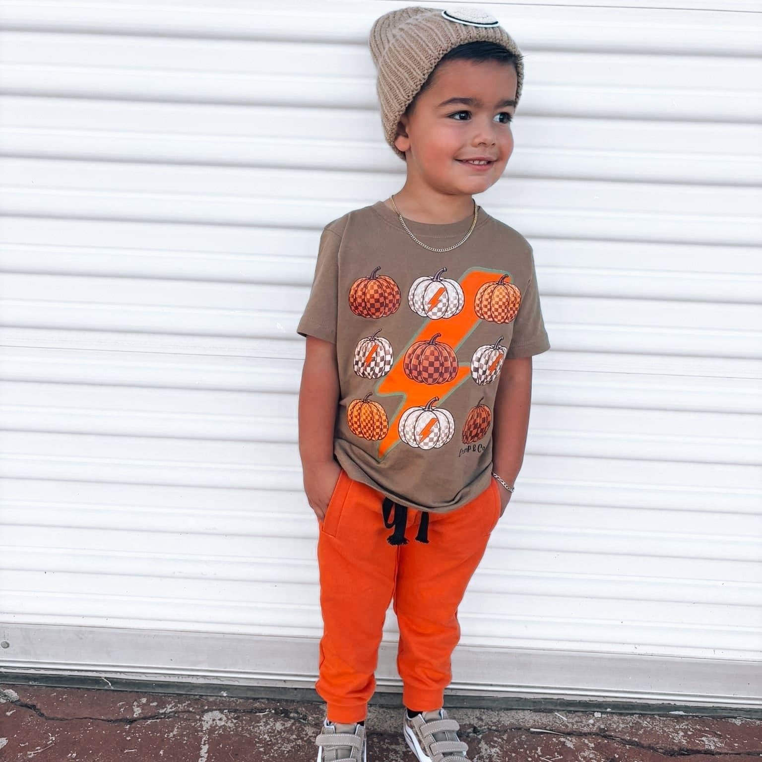 Lightning Pumpkins | Brown Graphic T-Shirt