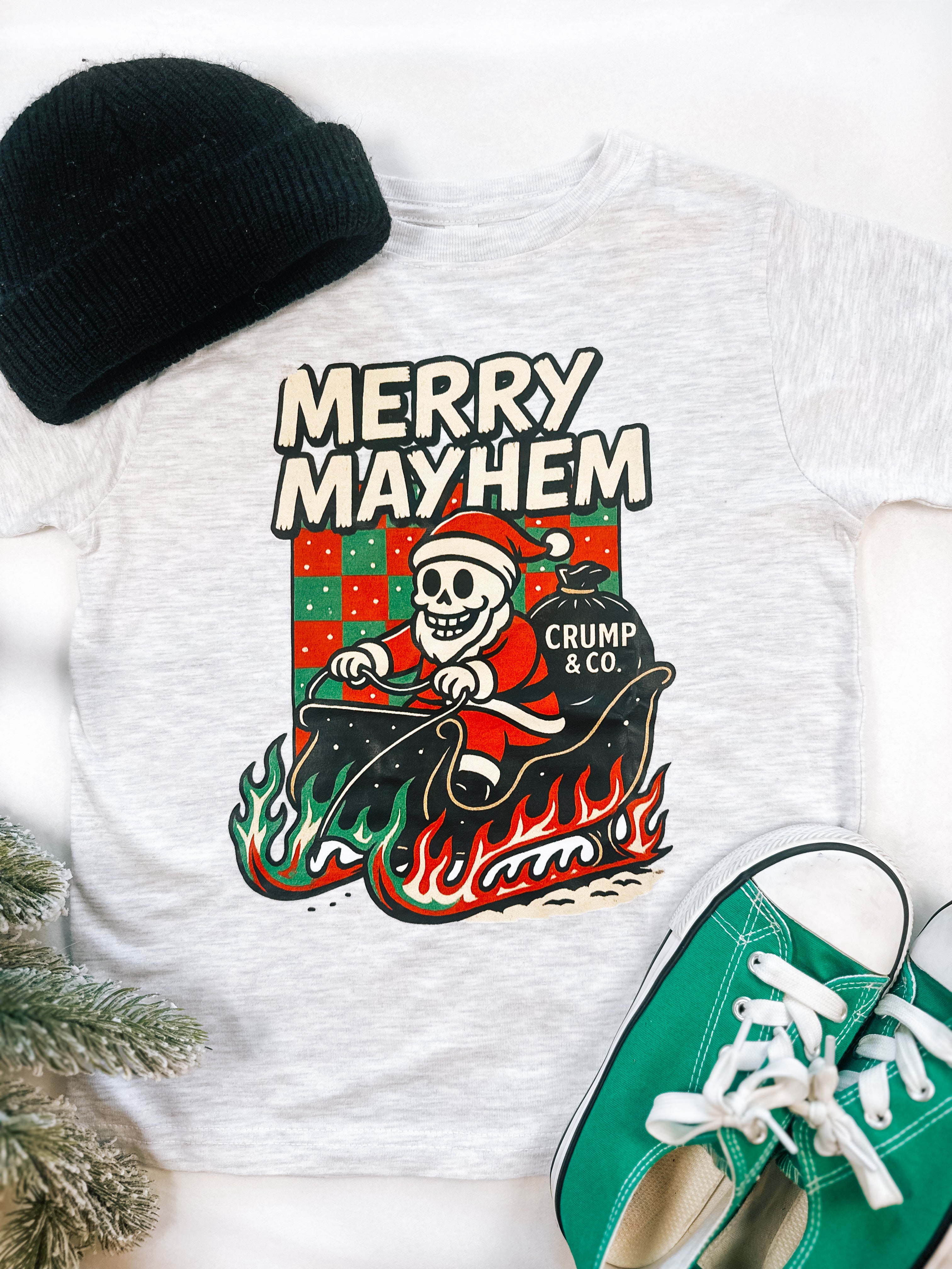 Merry Mayhem | Grey Graphic T-Shirt