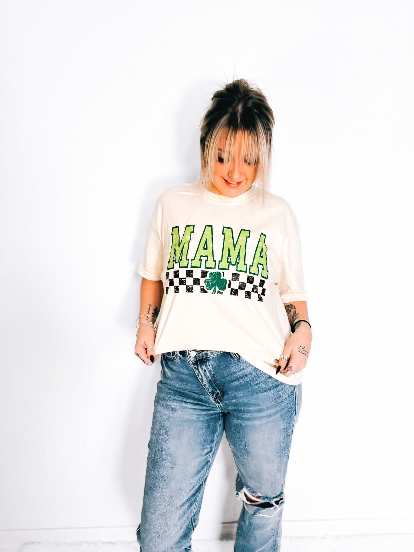Mama Shamrock Checker | Comfort Color Tee
