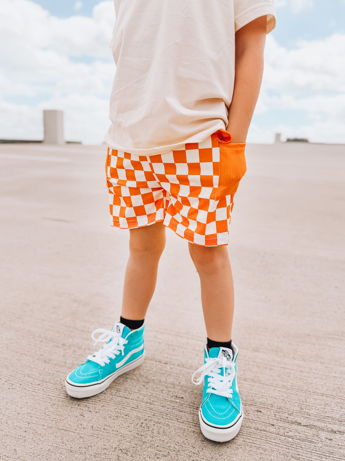 Check Vibes | Orange Cargo Tie Shorts