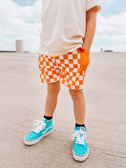 Check Vibes | Orange Cargo Tie Shorts