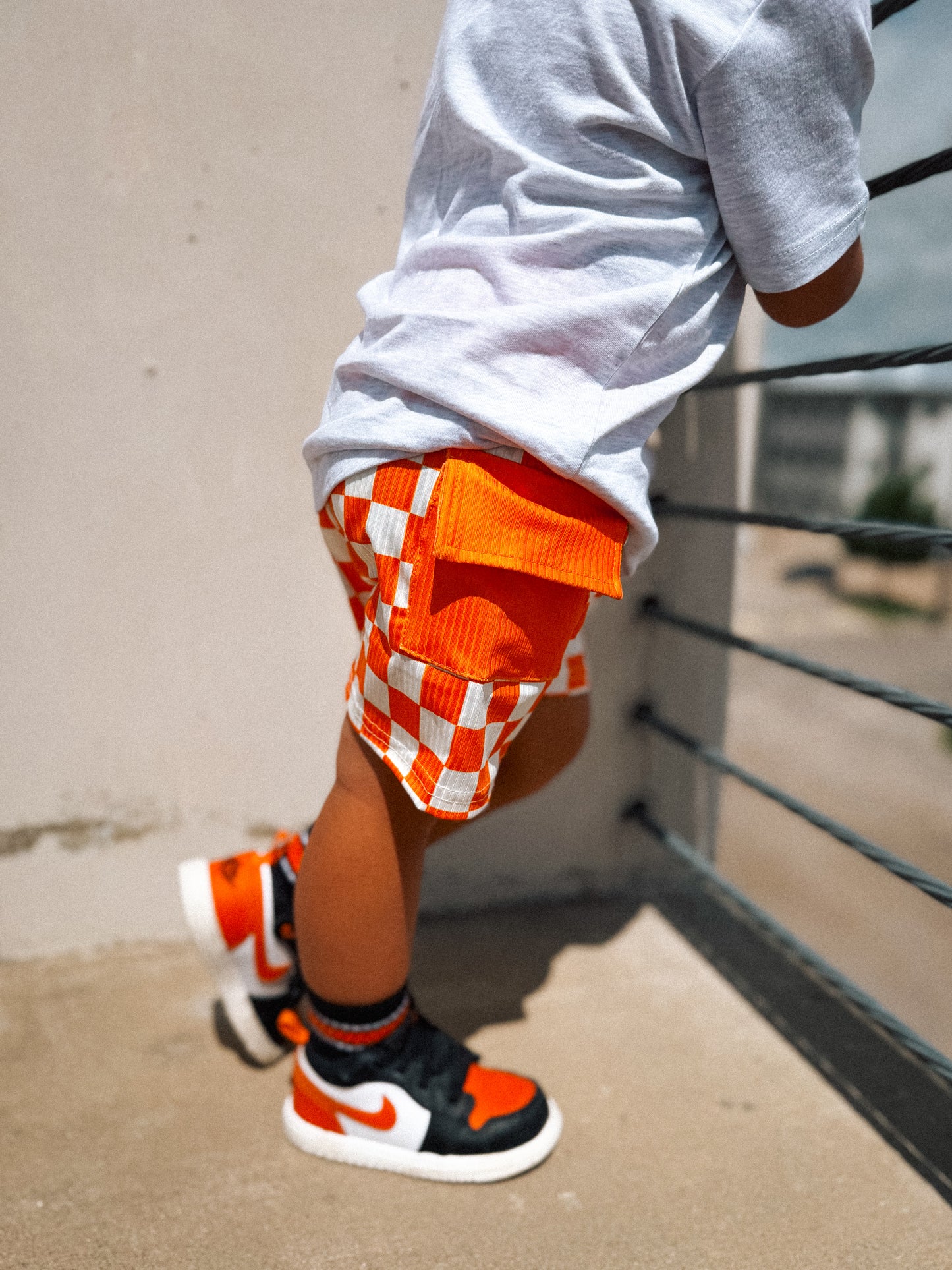 Check Vibes | Orange Cargo Tie Shorts